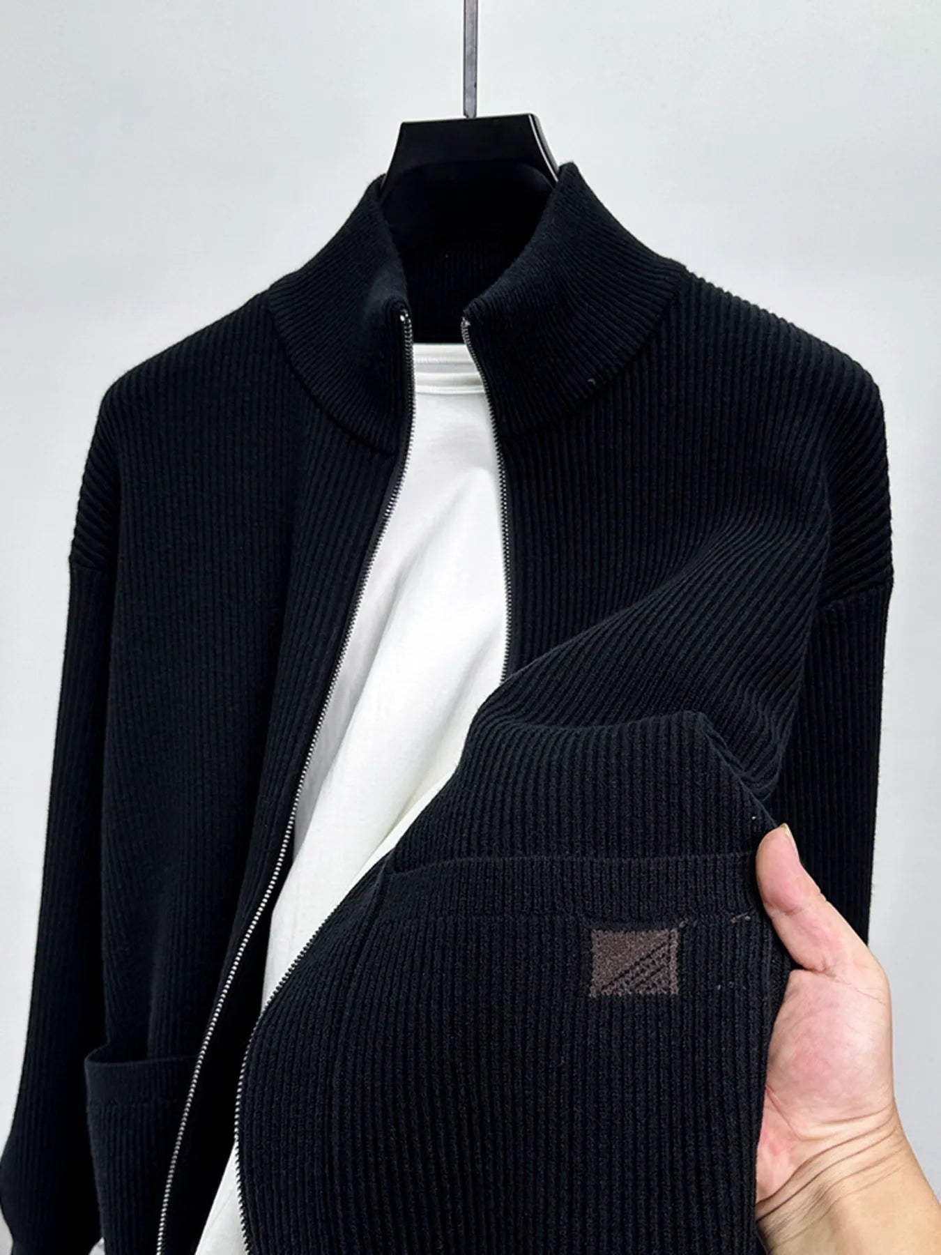 Men's Plus Size Zip-Up Ribbed Knit Cardigan
