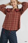 Plaid Ruffle Collar Blouse – Plus Size
