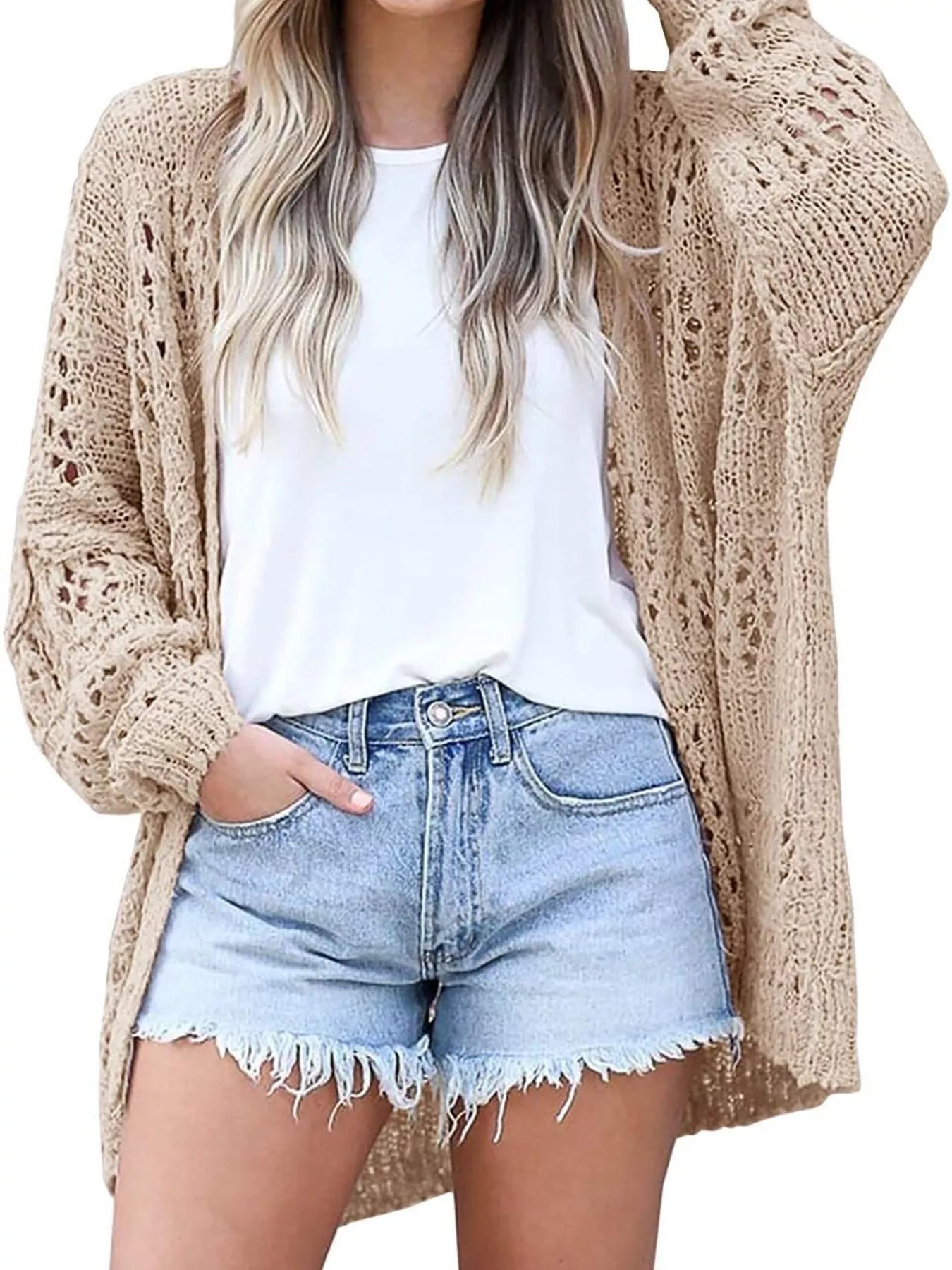 Openwork Open Front Lightweight Cardigan