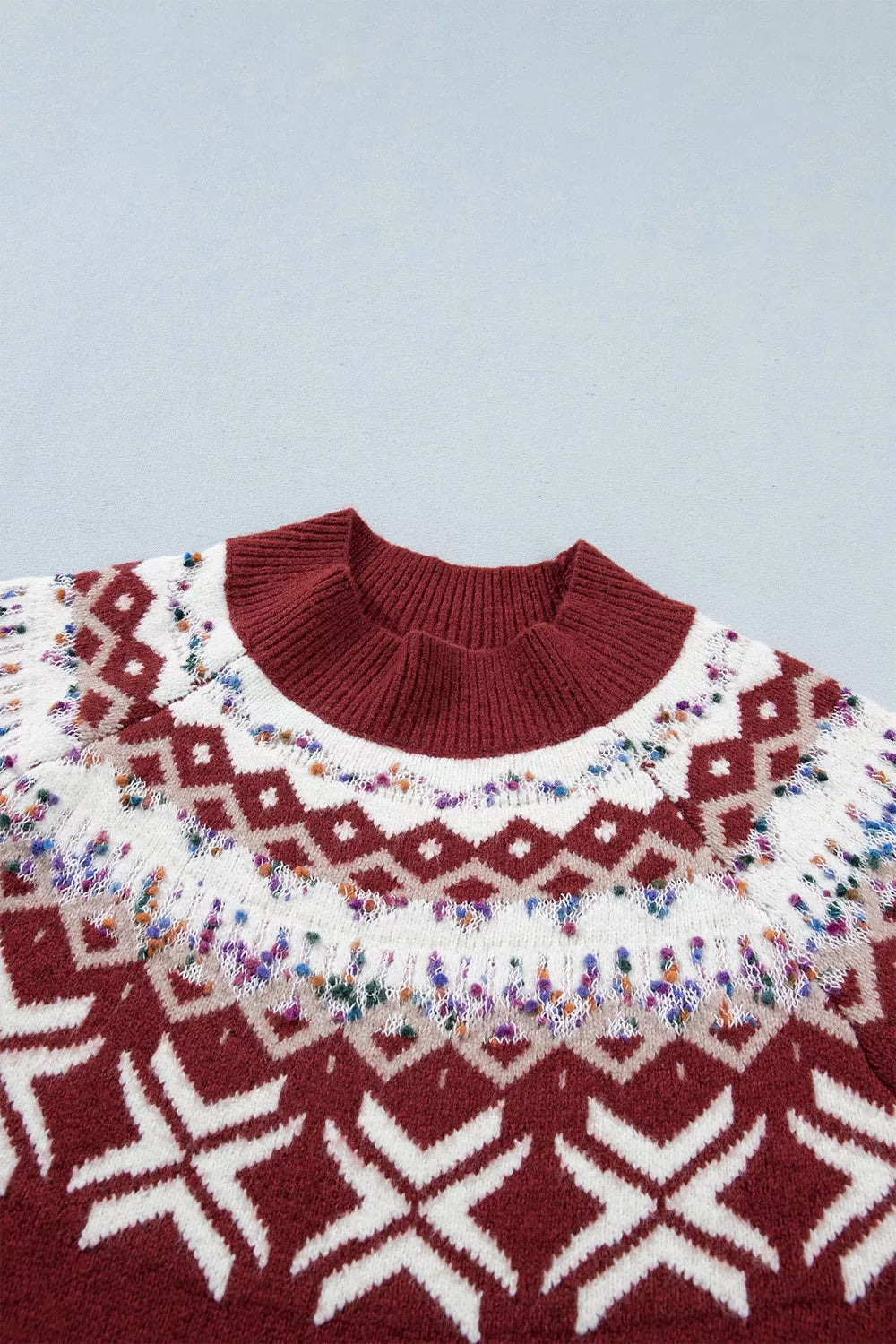 Christmas Theme Geometric Pattern Knit Round Neck Shift Sweater