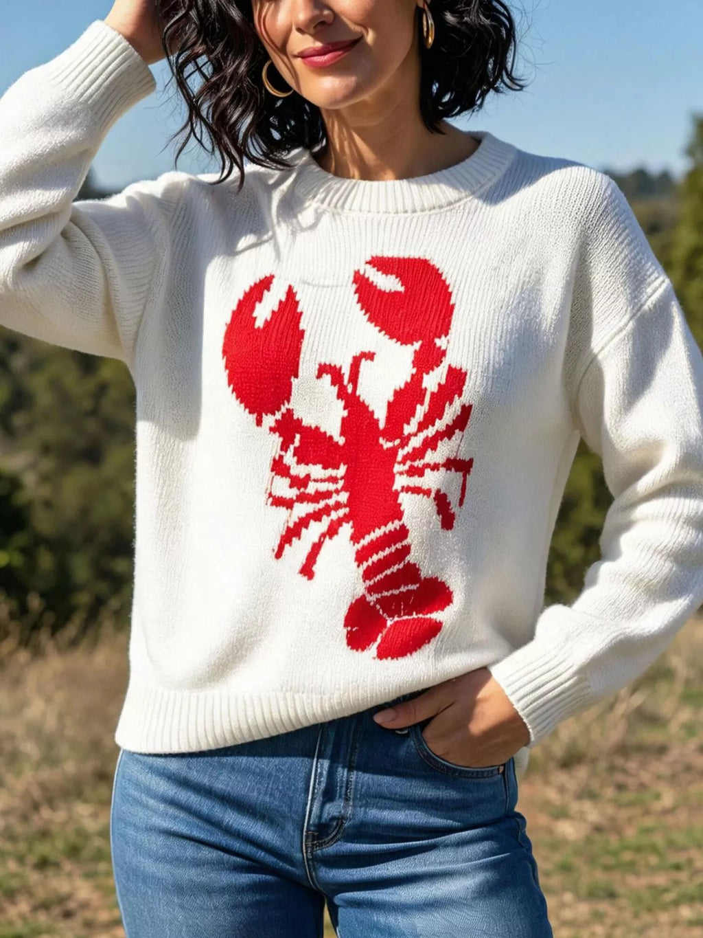 Lobster Graphic Crew Neck Sweater
