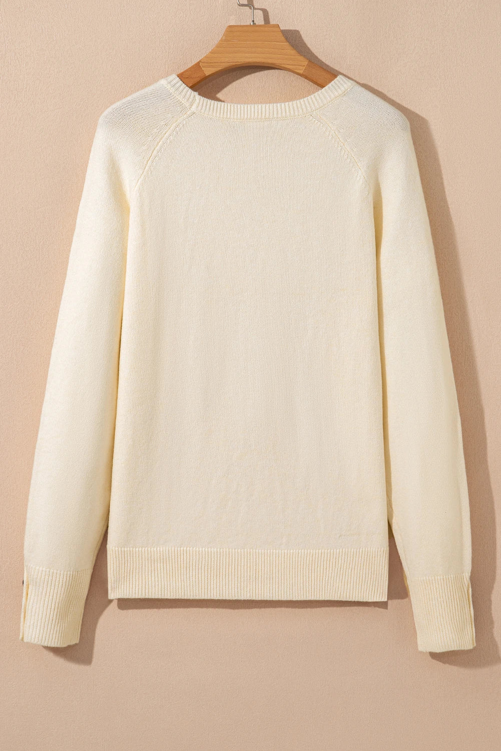 Solid Buttoned Bishop Long Sleeve Crew Neck Sweater