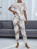 Shiny Tie-Dye Short Sleeve Top and Pants Lounge Set
