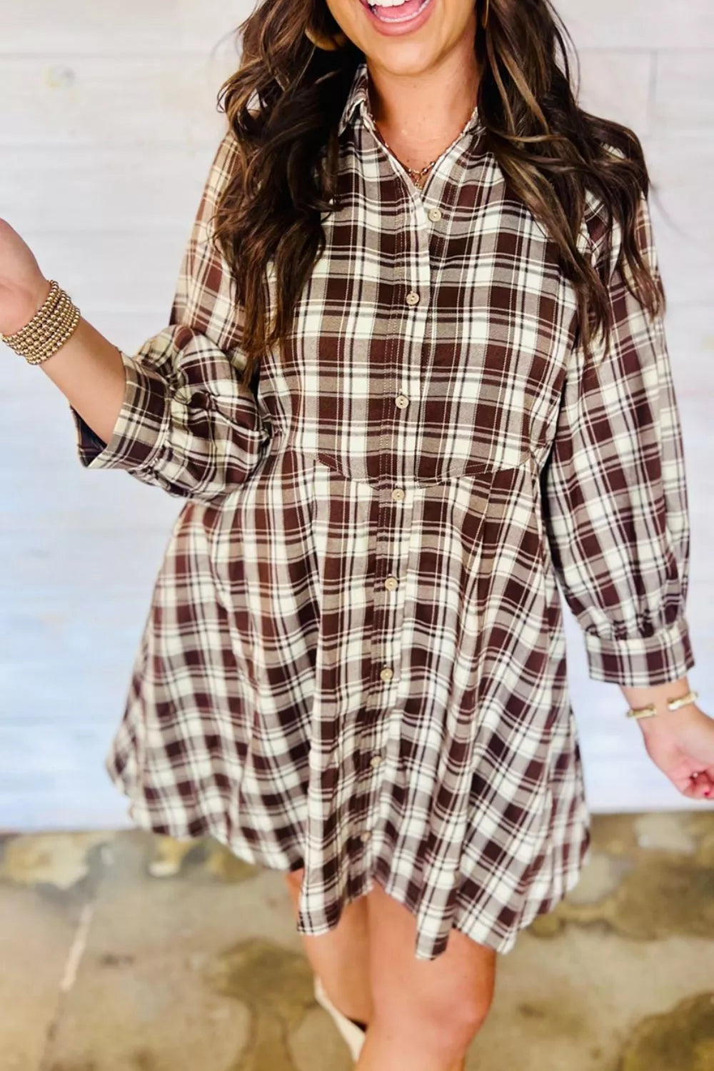 Plaid Long Sleeve Short Shift Mini Dress