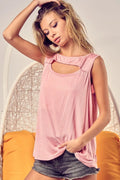 Rayon-Spandex Knit Sleeveless Top with Front Cut-Out