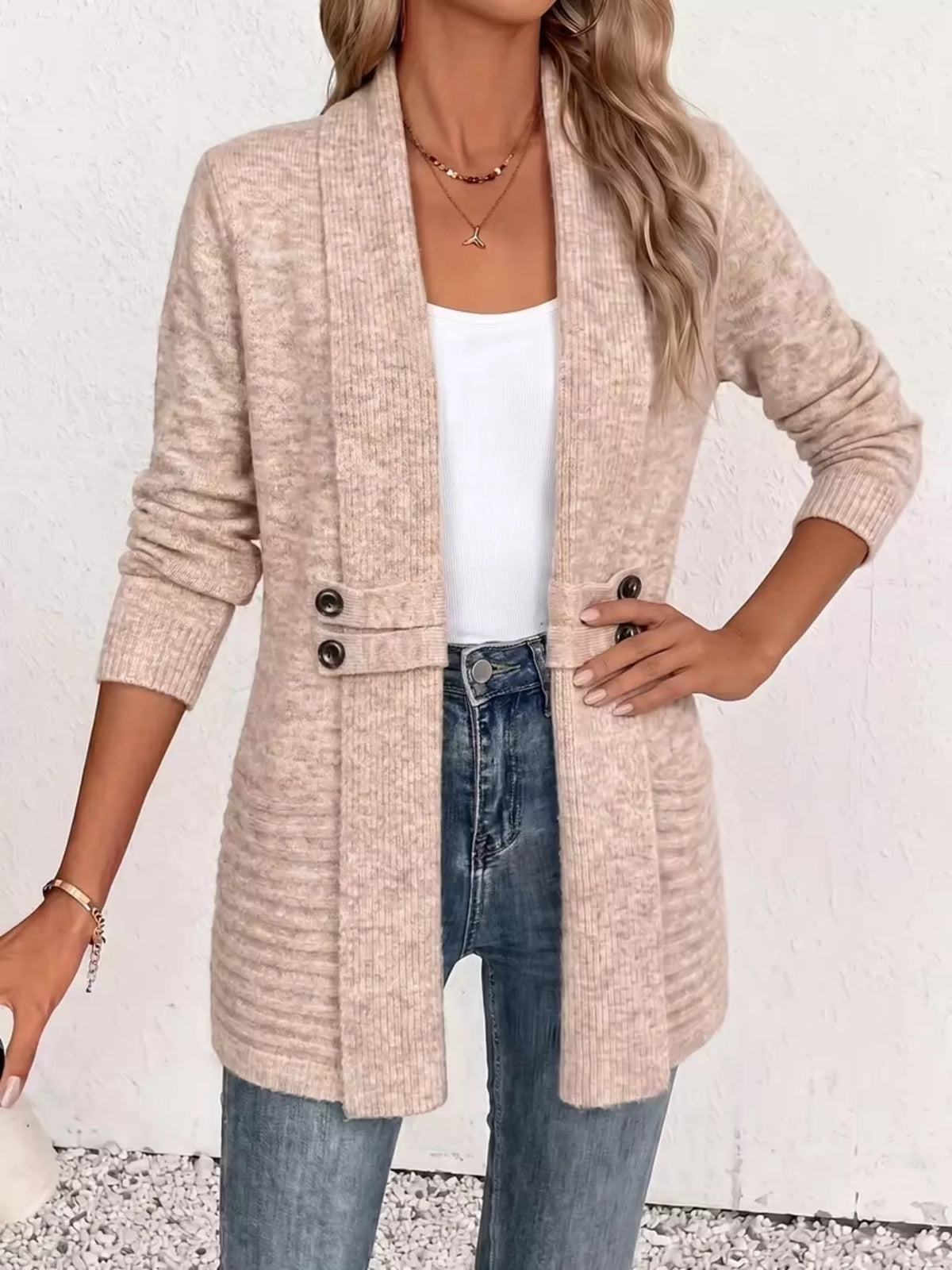 Full Size Open Front Long Sleeve Cardigan Plus Size