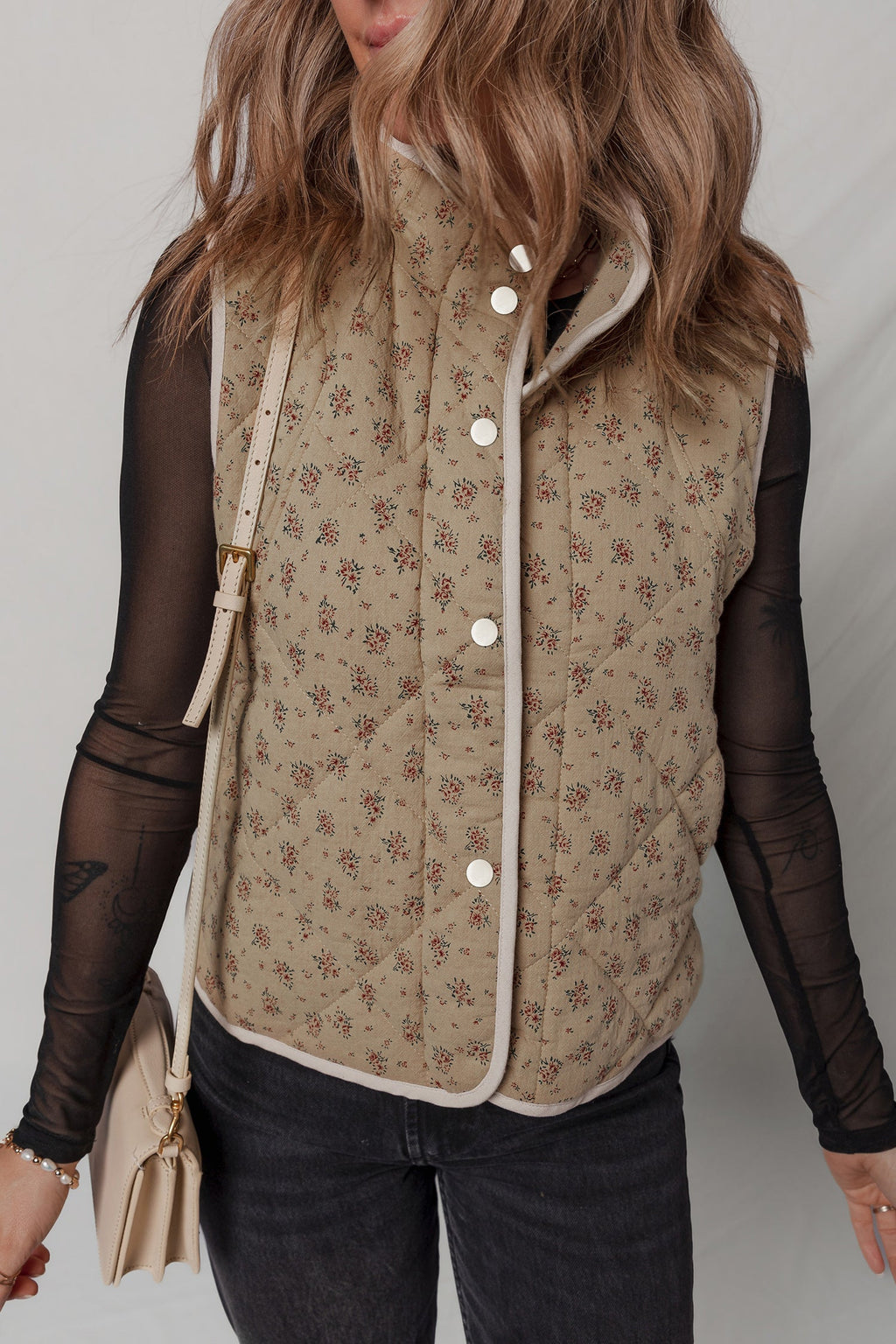 Floral Quilted Button Front Vest