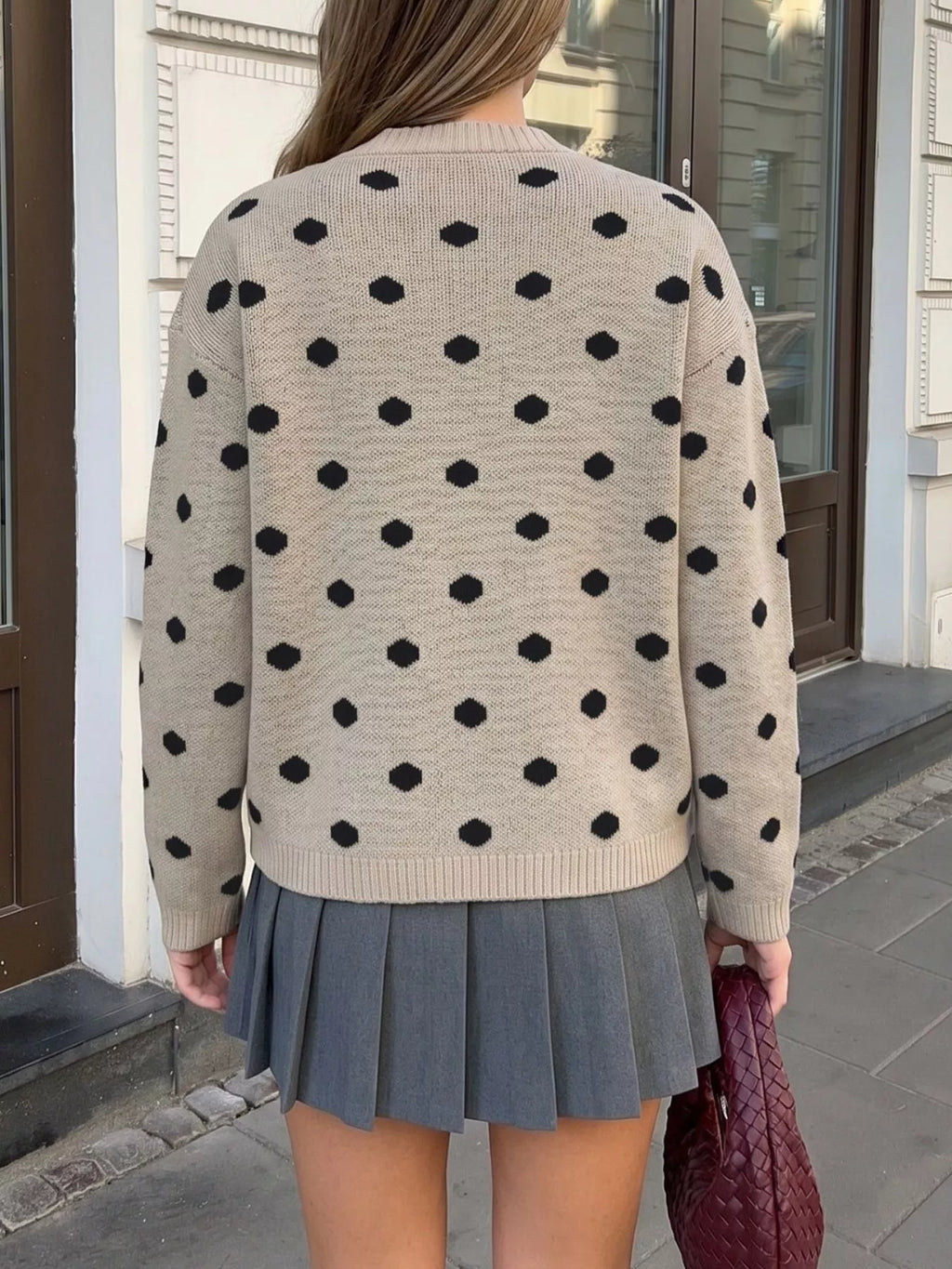 Polka Dot Dropped Shoulder Sweater