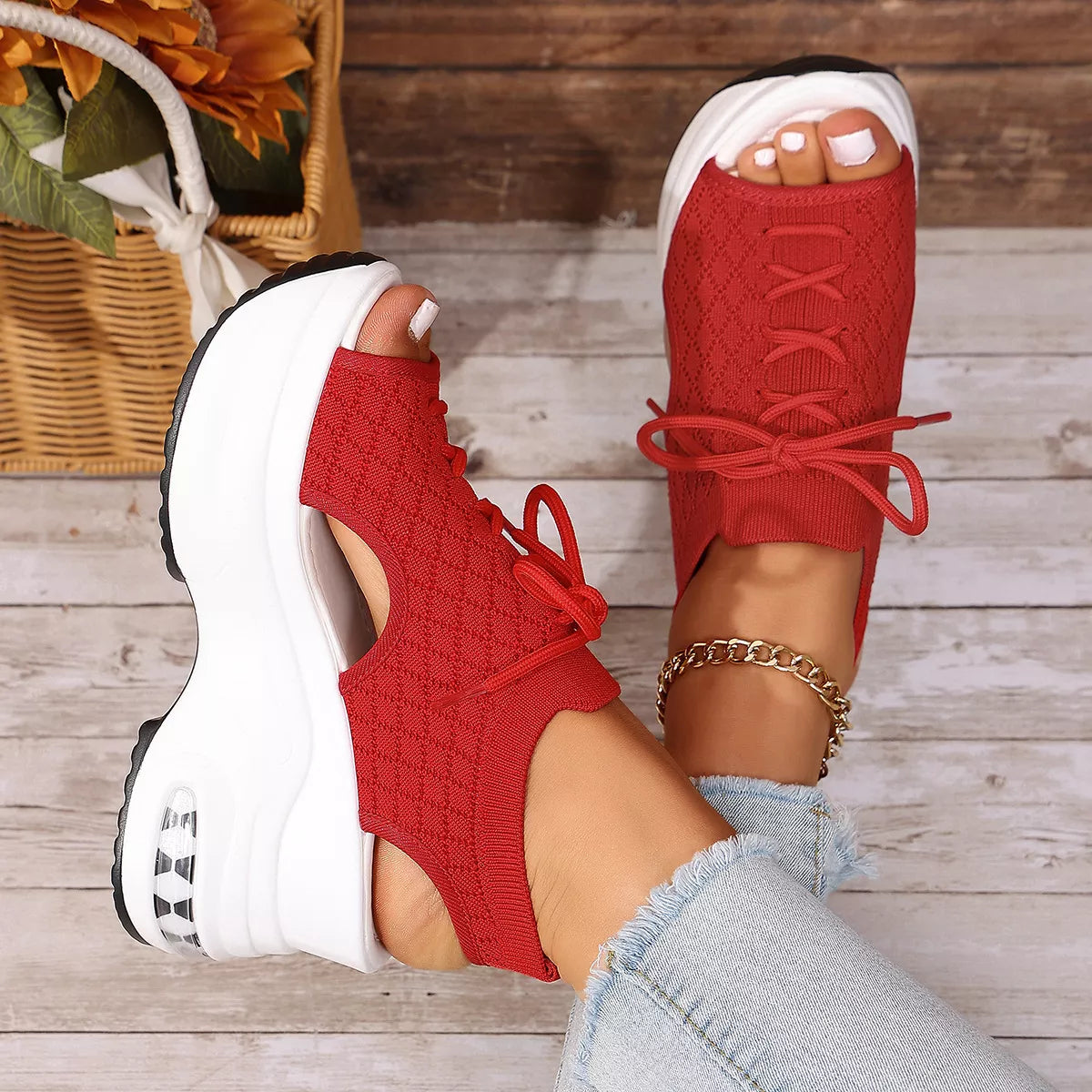 Peep Toe Wedge Sandals
