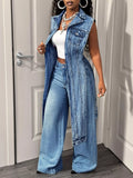 High-Low Open Front Denim Vest