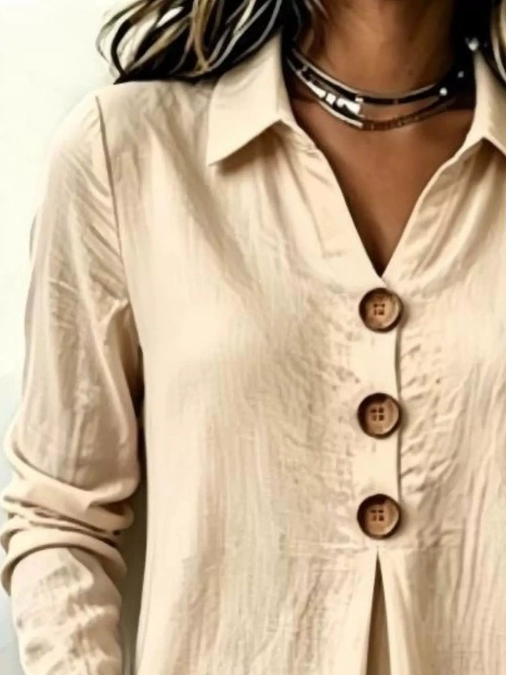 Button Detail Long Sleeve Blouse