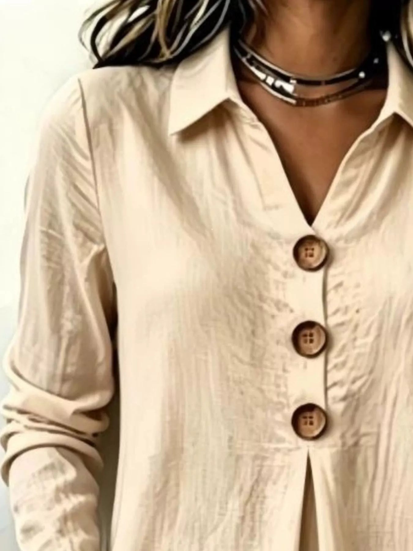 Button Detail Long Sleeve Blouse