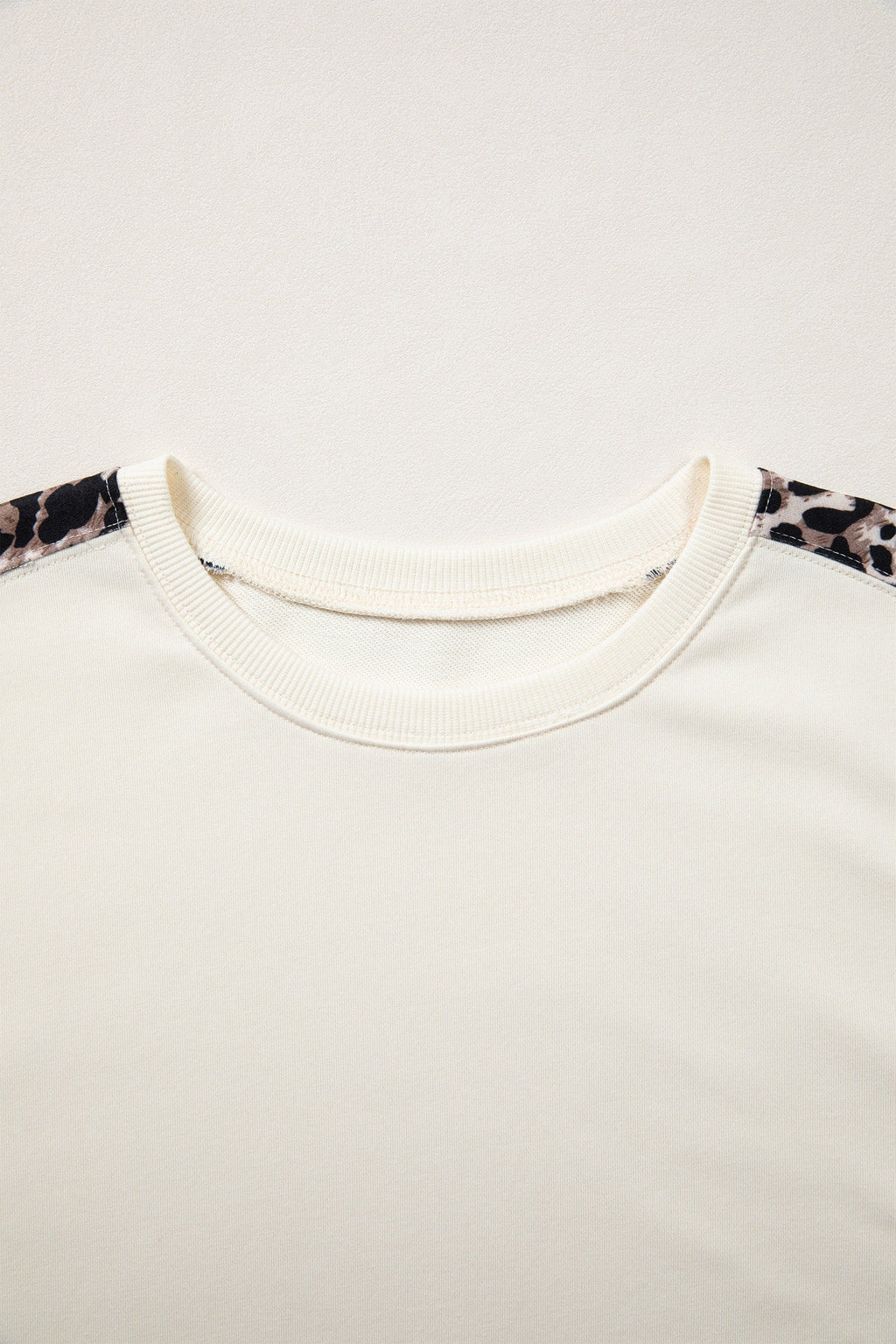 Beige Leopard Block Patchwork Uneven Hem Short Sleeve Top