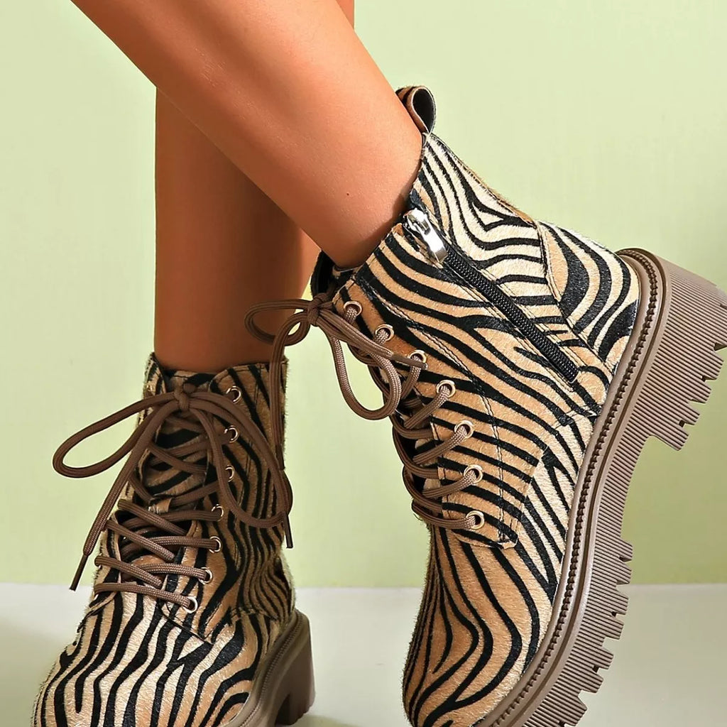 Animal Print Lace-Up Ankle Boots