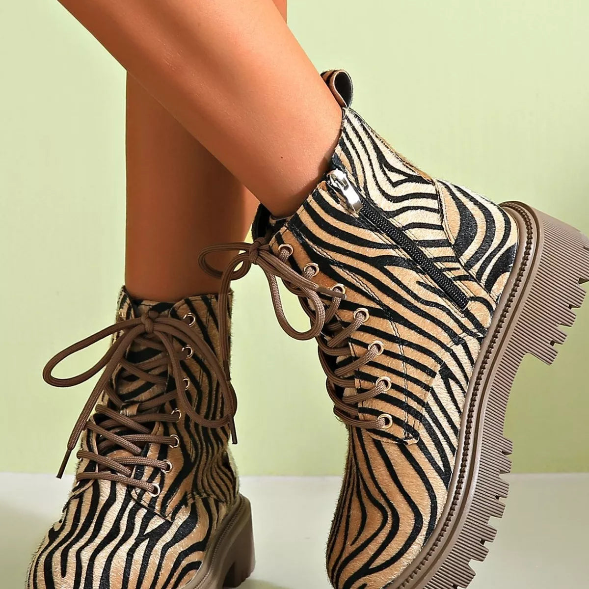 Animal Print Lace-Up Ankle Boots