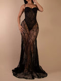 Sweetheart Neck Sheer Lace Maxi Dress