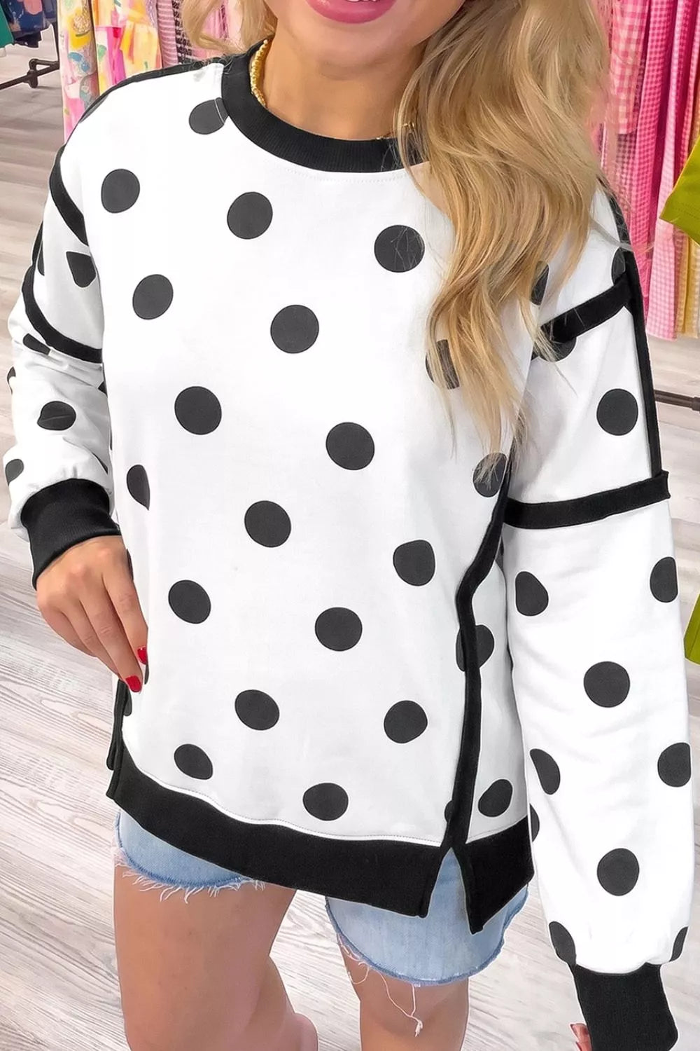 Polka Dot Crew Neck Sweatshirt
