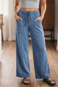 Ashleigh Blue Mineral Wash Drawstring Retro High Waist Wide Leg Western Pants