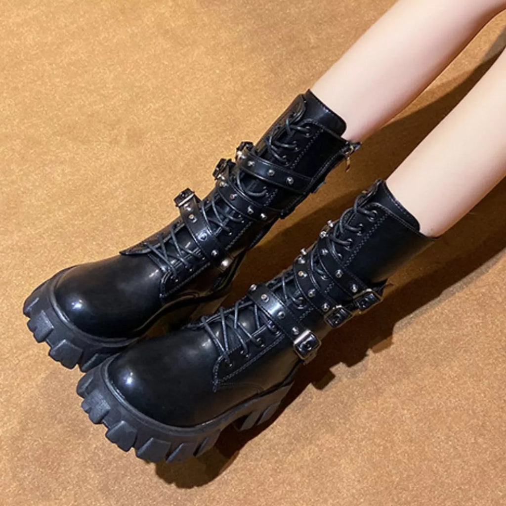 Buckled Lace-Up Combat Boots