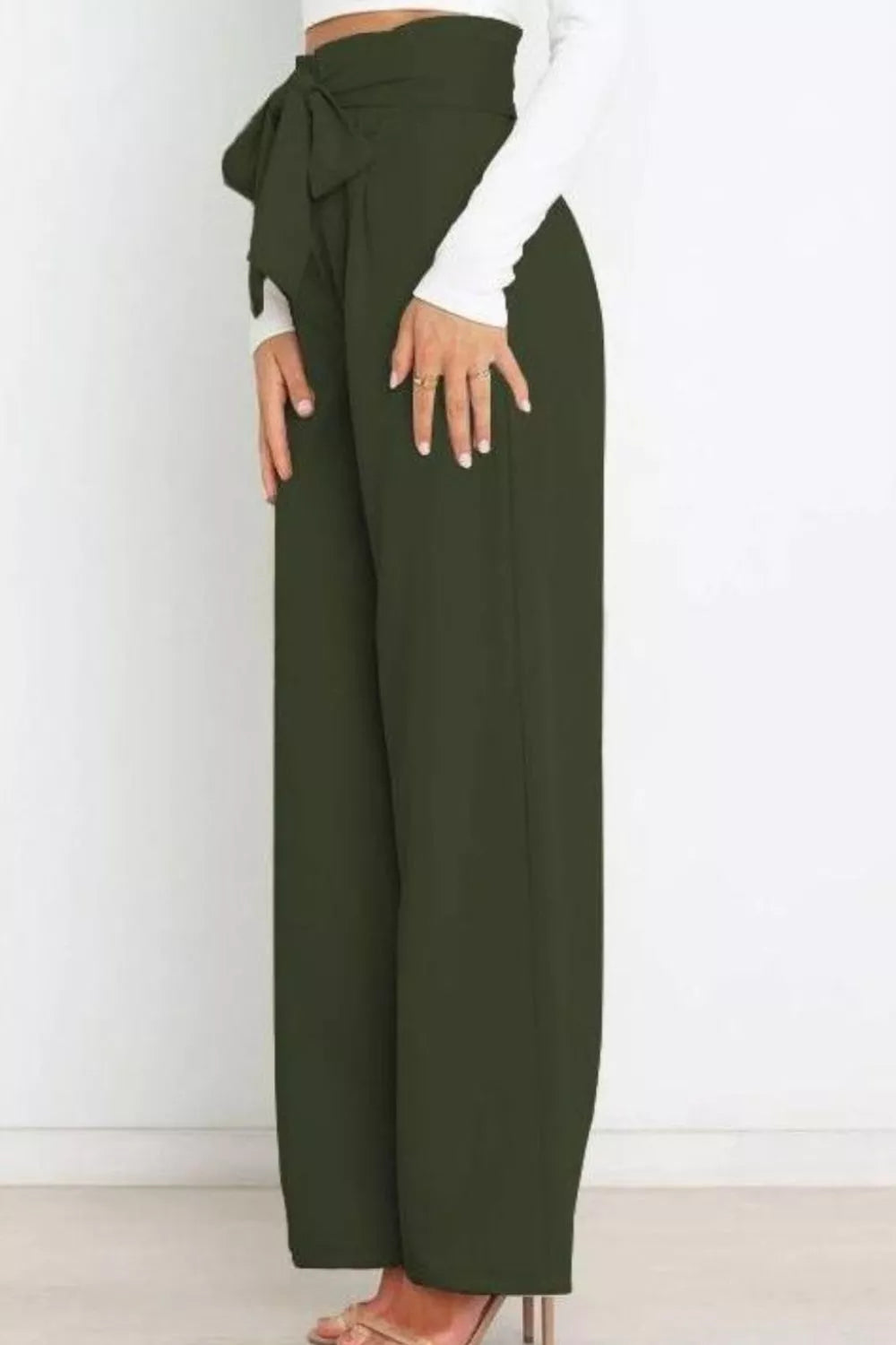 High Waist Tie Front Wide Leg Pants