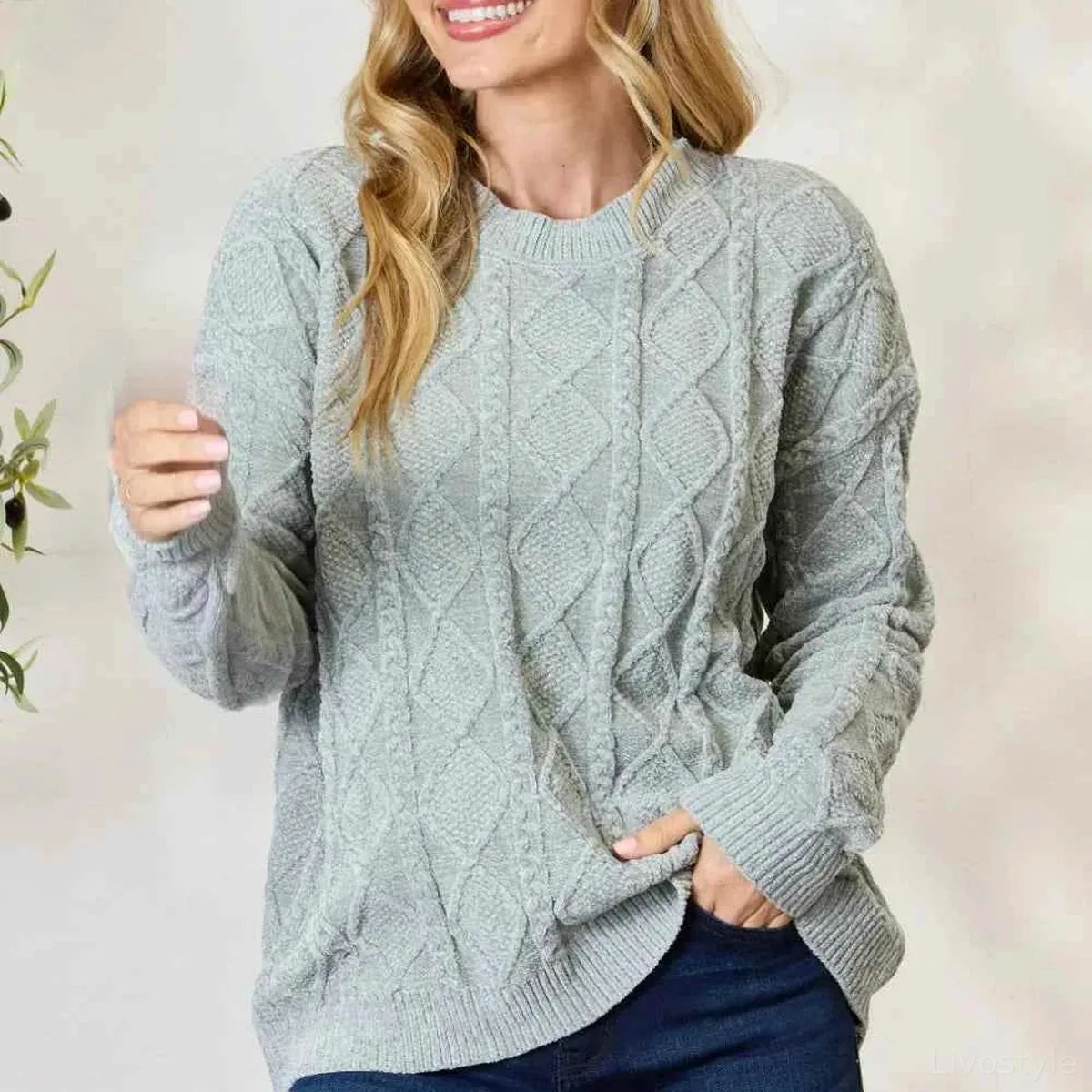 Cable Knit Round Neck Sweater