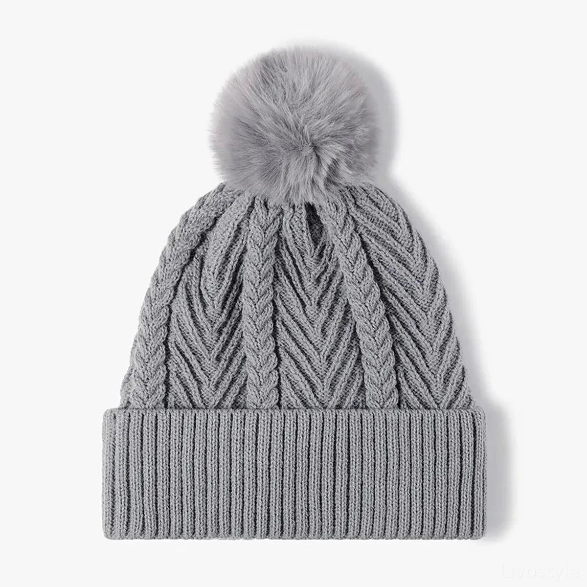 Cable Knit Beanie with Pompom