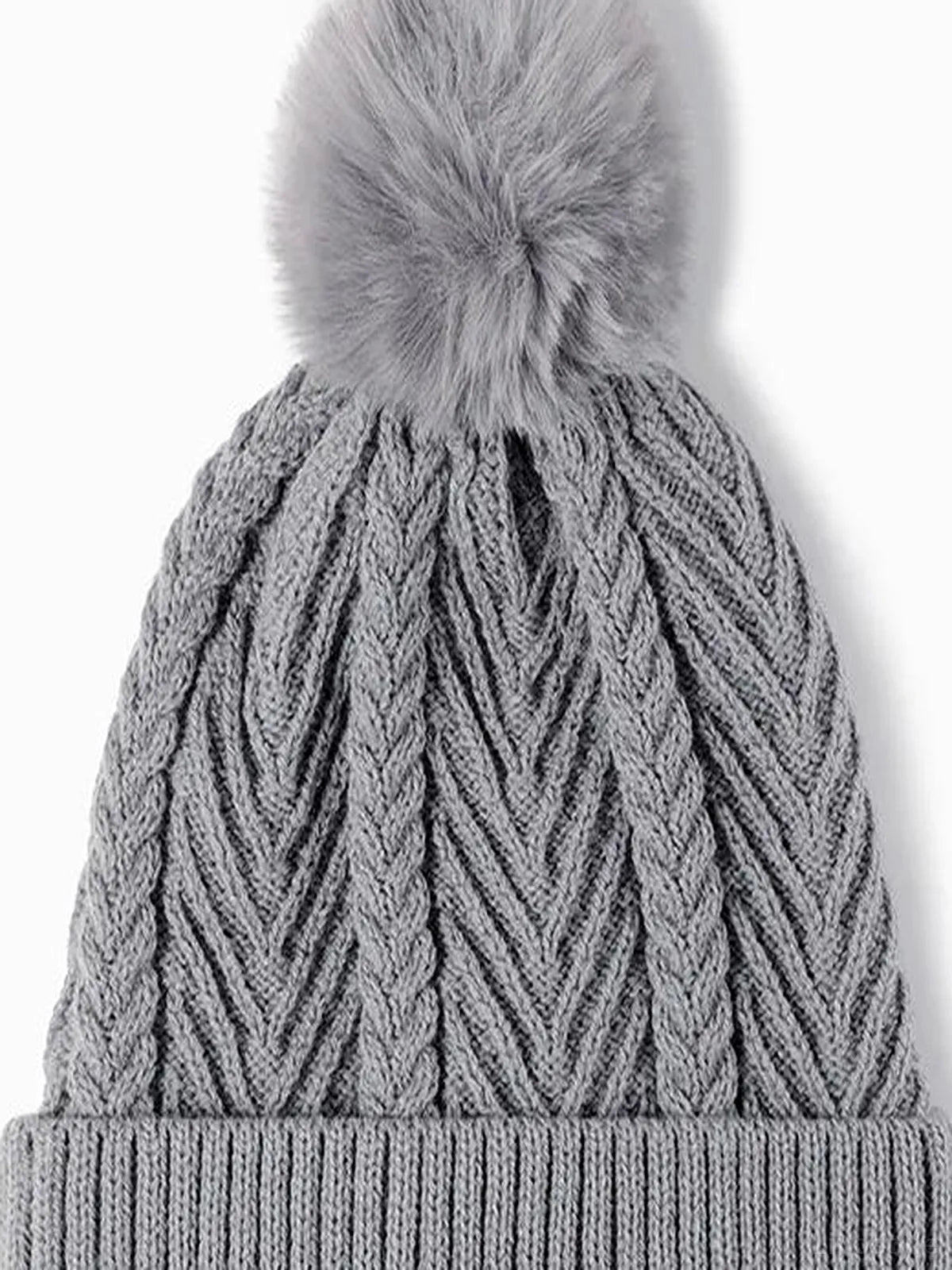Cable Knit Beanie with Pompom