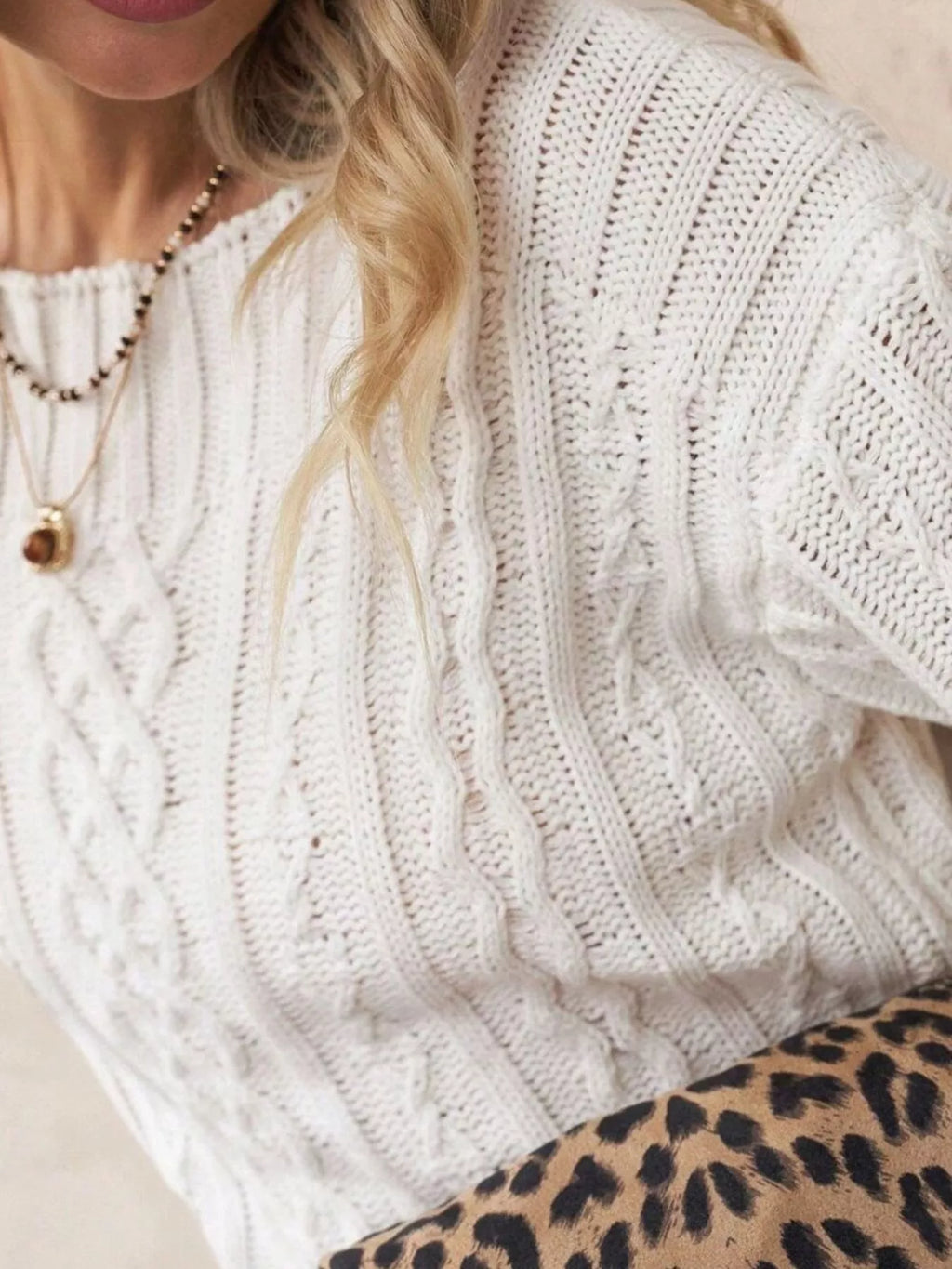 Cable-Knit Round Neck Sweater