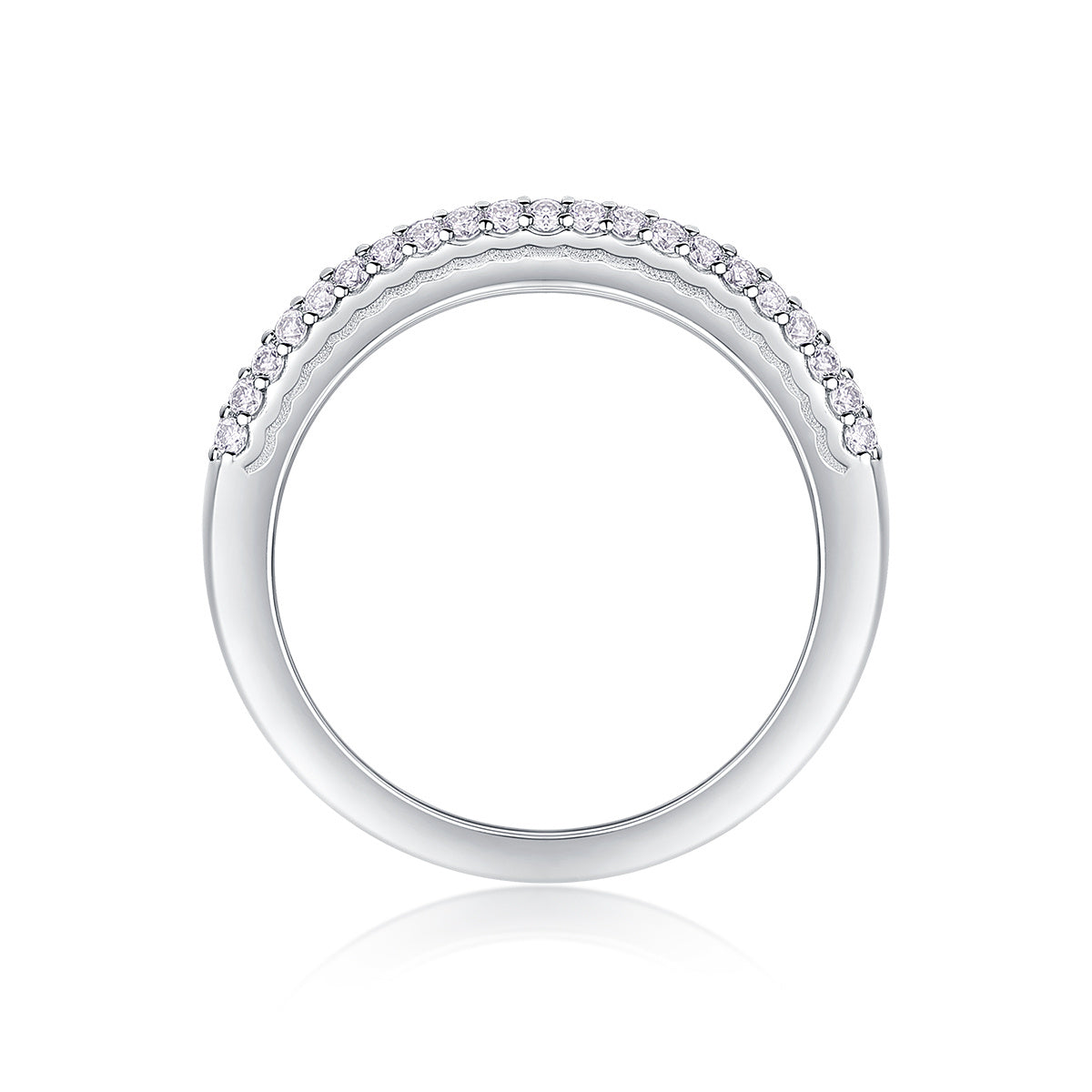 S925 Silver 3.3g Platinum Plated Moissanite Ring, 4.0mm 63pcs D VVS1 Micro Pave Band, GRA Certified US 5-9