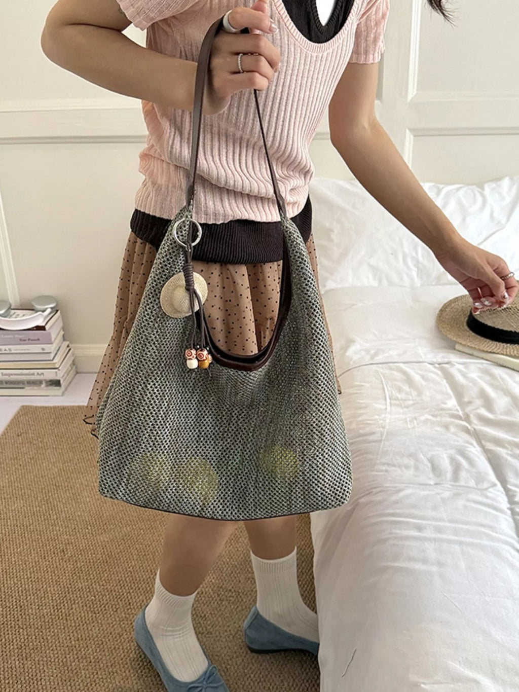 Textured Woven Shoulder Bag