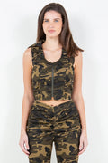 Zip Up Camo Cropped Denim Vest