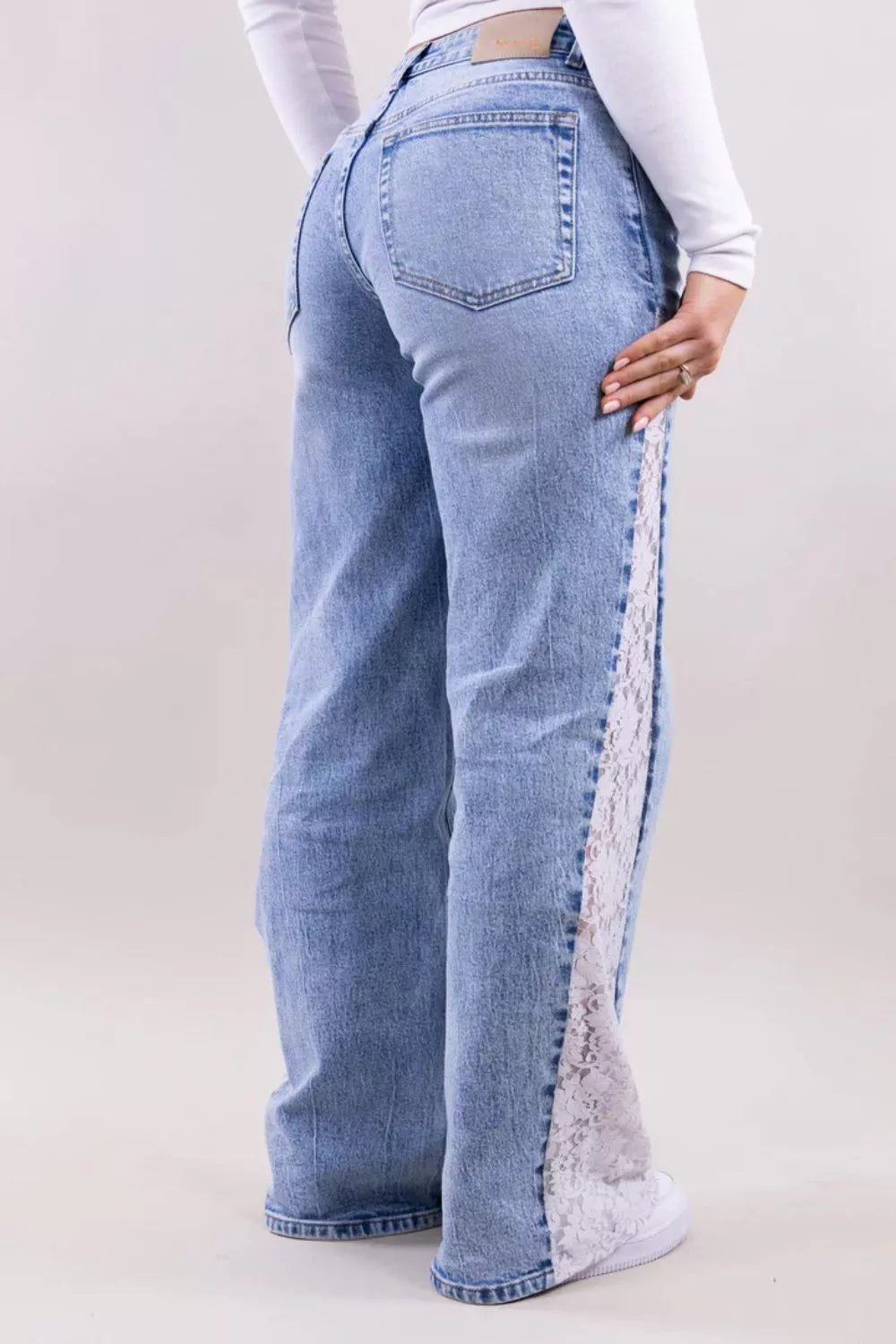 Lace-Paneled Wide-Leg Jeans