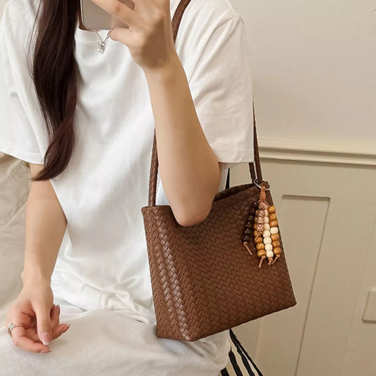 Woven Leather Shoulder Bag