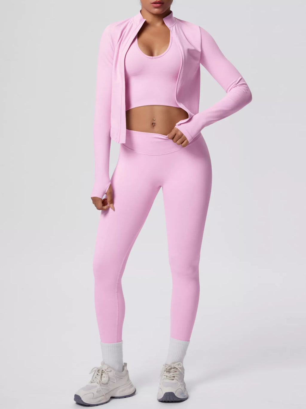 Tank & Zip-Up Jacket and Leggings Three-Piece Active Set