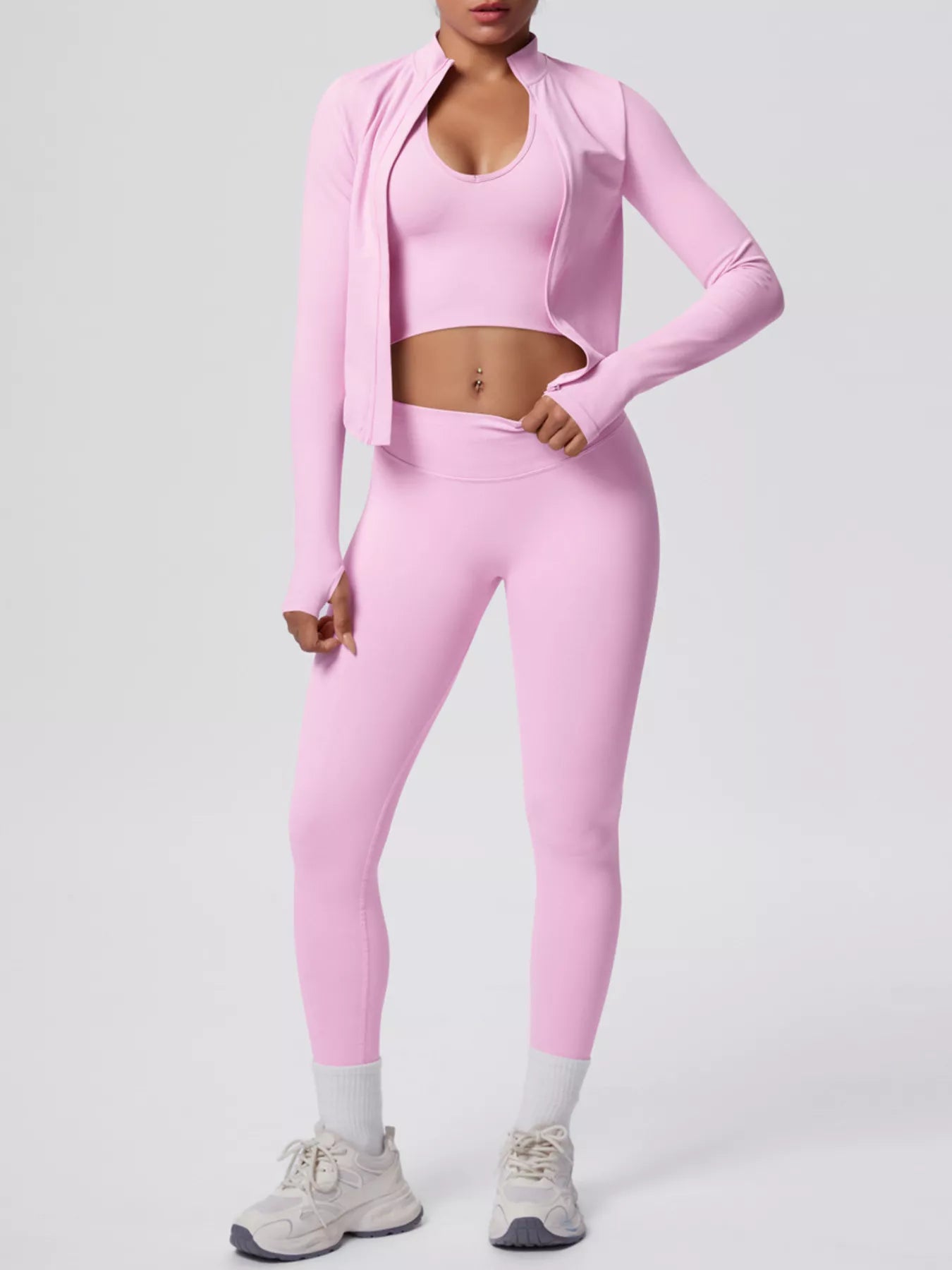 Tank & Zip-Up Jacket and Leggings Three-Piece Active Set