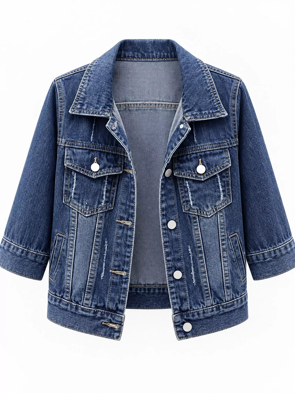 Full Size Distressed Mid-Sleeve Denim Jacket Plus Size
