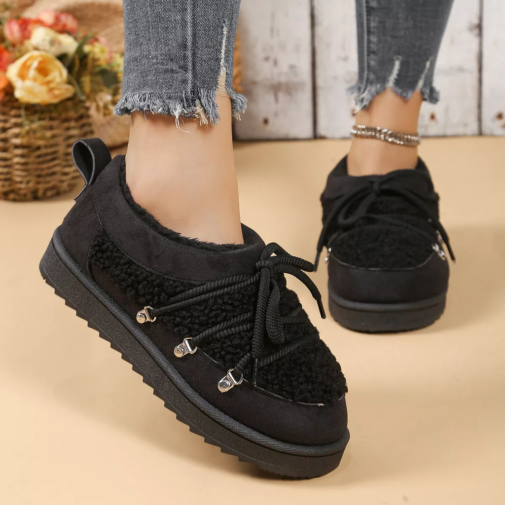 Lace Up Round Toe Platform Ankle Boots
