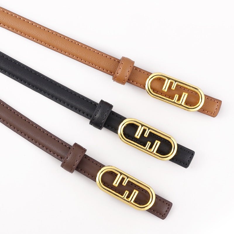 Buckle Leather Skinny Belt