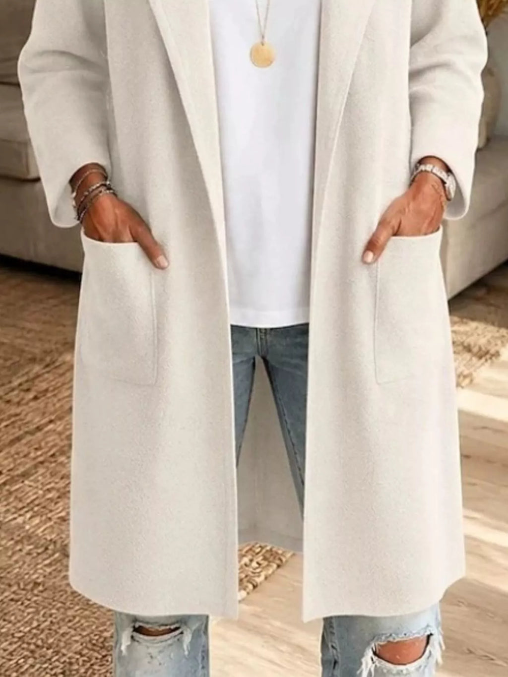 Full Size Open-Front Longline Knit Outerwear Plus Size