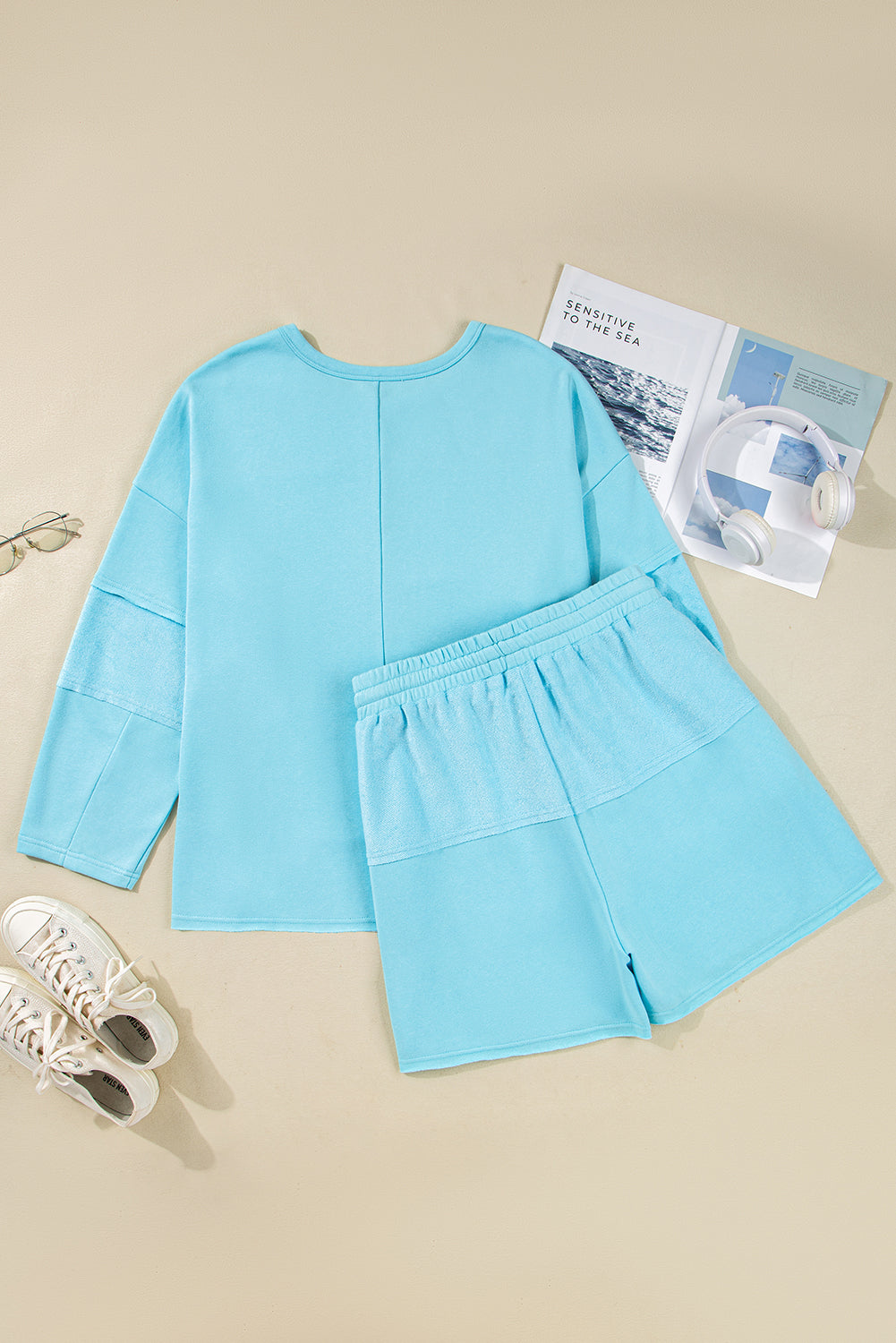 Plus Size Solid Pullover Top and Shorts Set