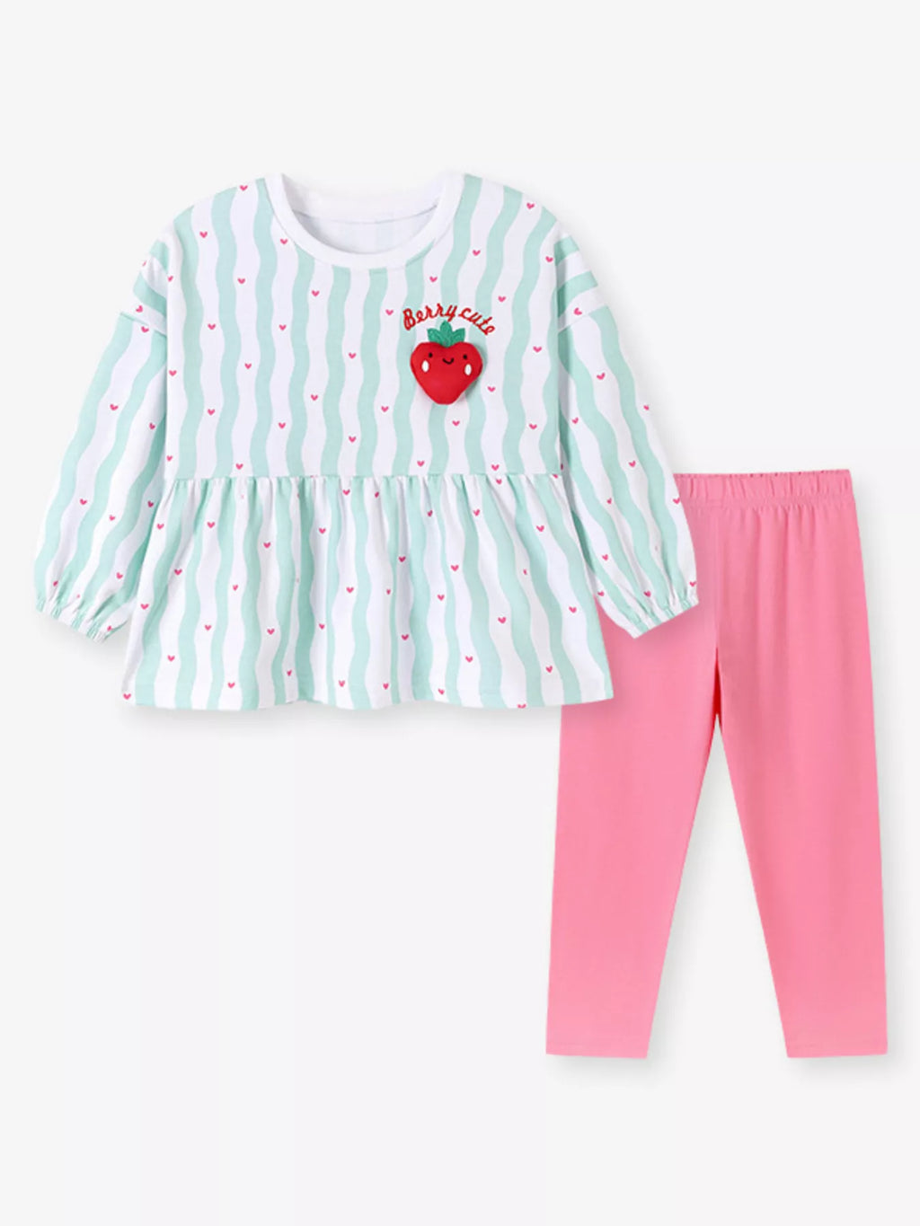 Children's Strawberry Peplum Top and Leggings Set