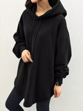 Full Size Drawstring Dropped Shoulder Hoodie Plus Size