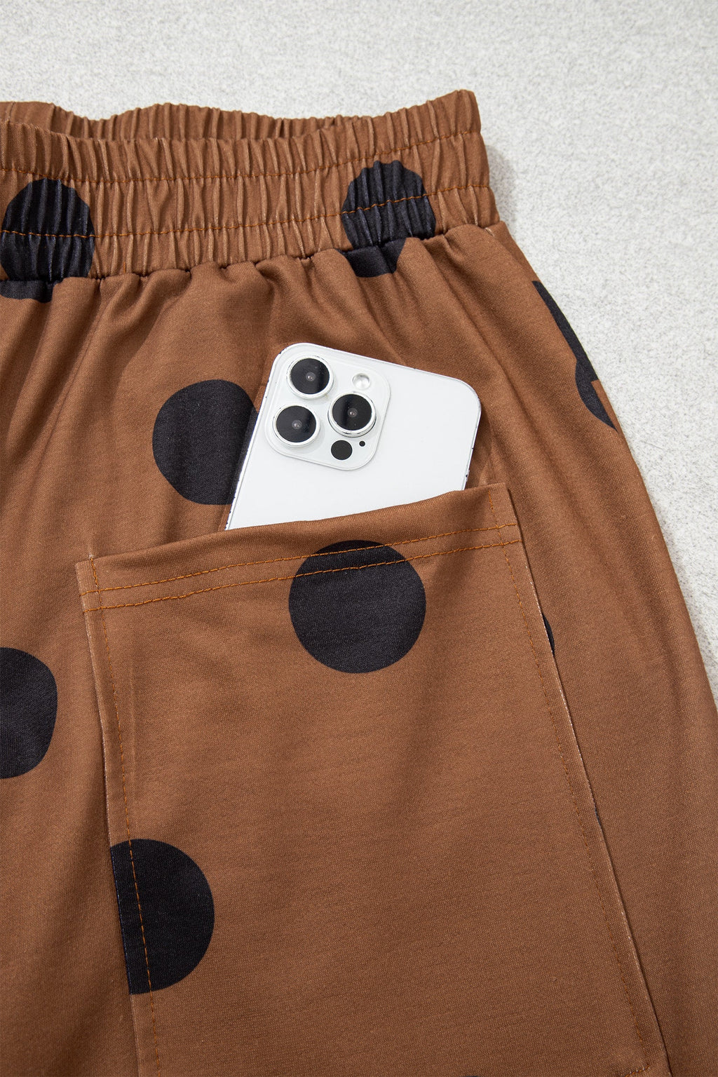 Brown Polka Dot Wide Leg Elastic Waist Casual Pants