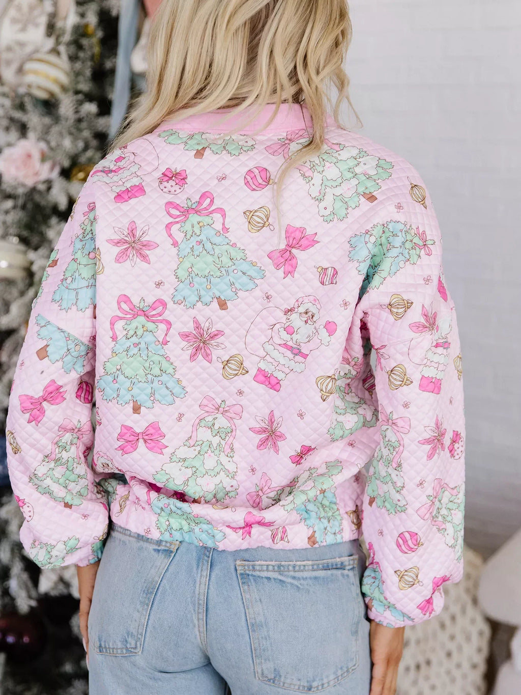 Christmas Print Collar Half Button Loose Sweatshirt