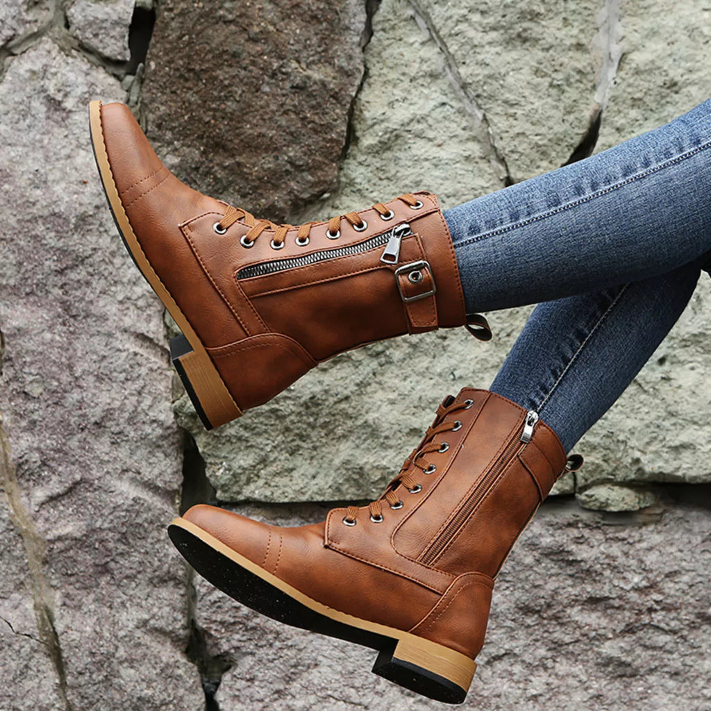 Lace-Up Ankle Boots with Zipper Detail