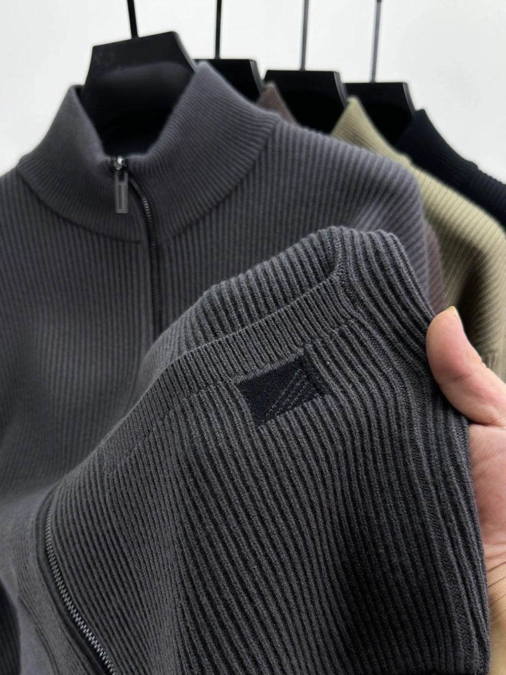 Men's Plus Size Zip-Up Ribbed Knit Cardigan