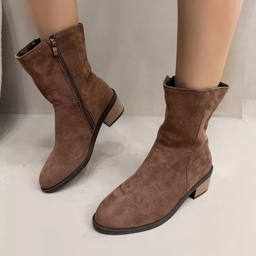 Round Toe Block Heels Ankle Boots
