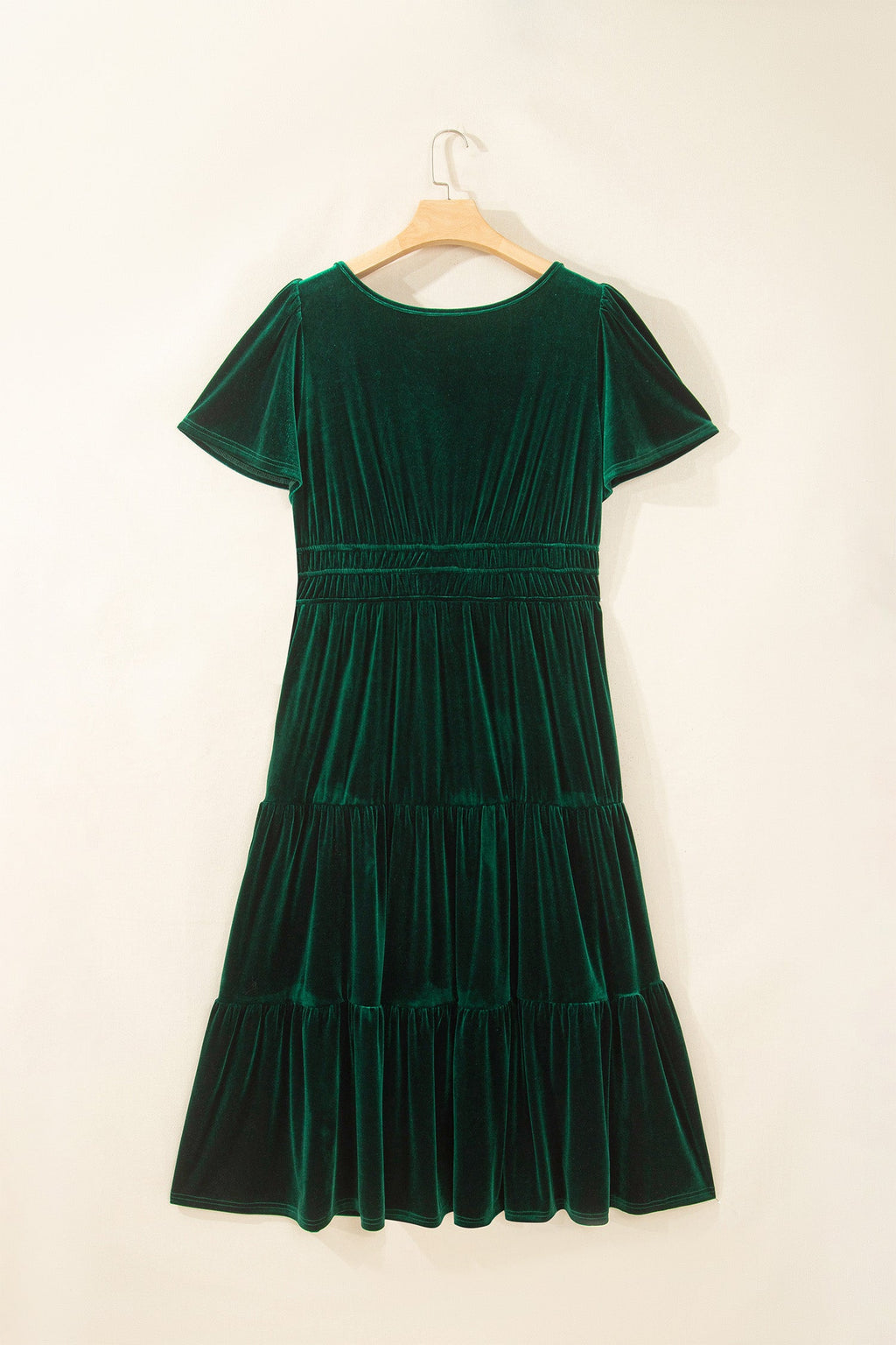 Plus Size Velvet Shirred Waist Tiered Maxi Dress