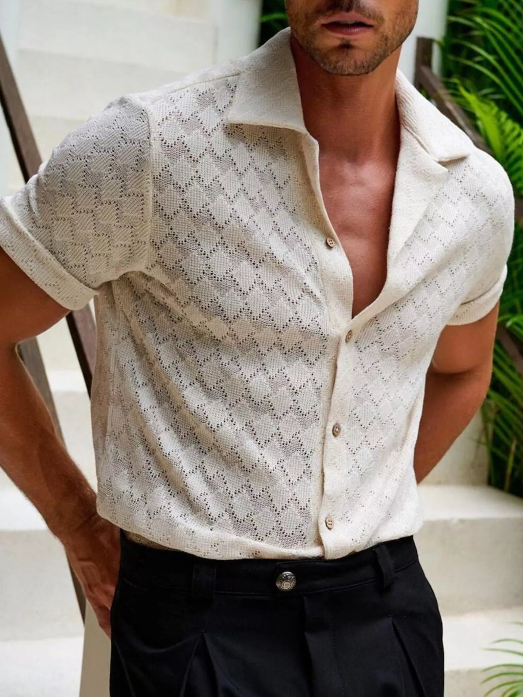 Men's Openwork Short Sleeve Cardigan