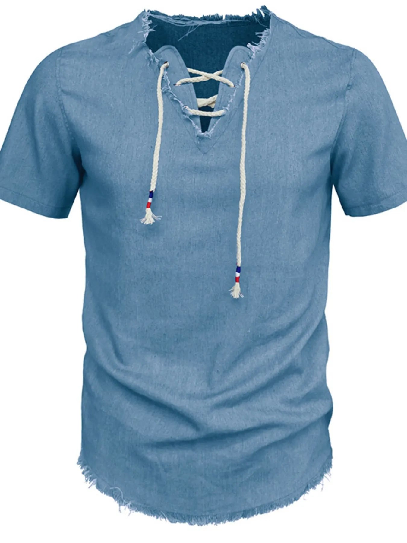 Men's Full Size Classic Raw Hem Short Sleeve Denim Top Plus Size